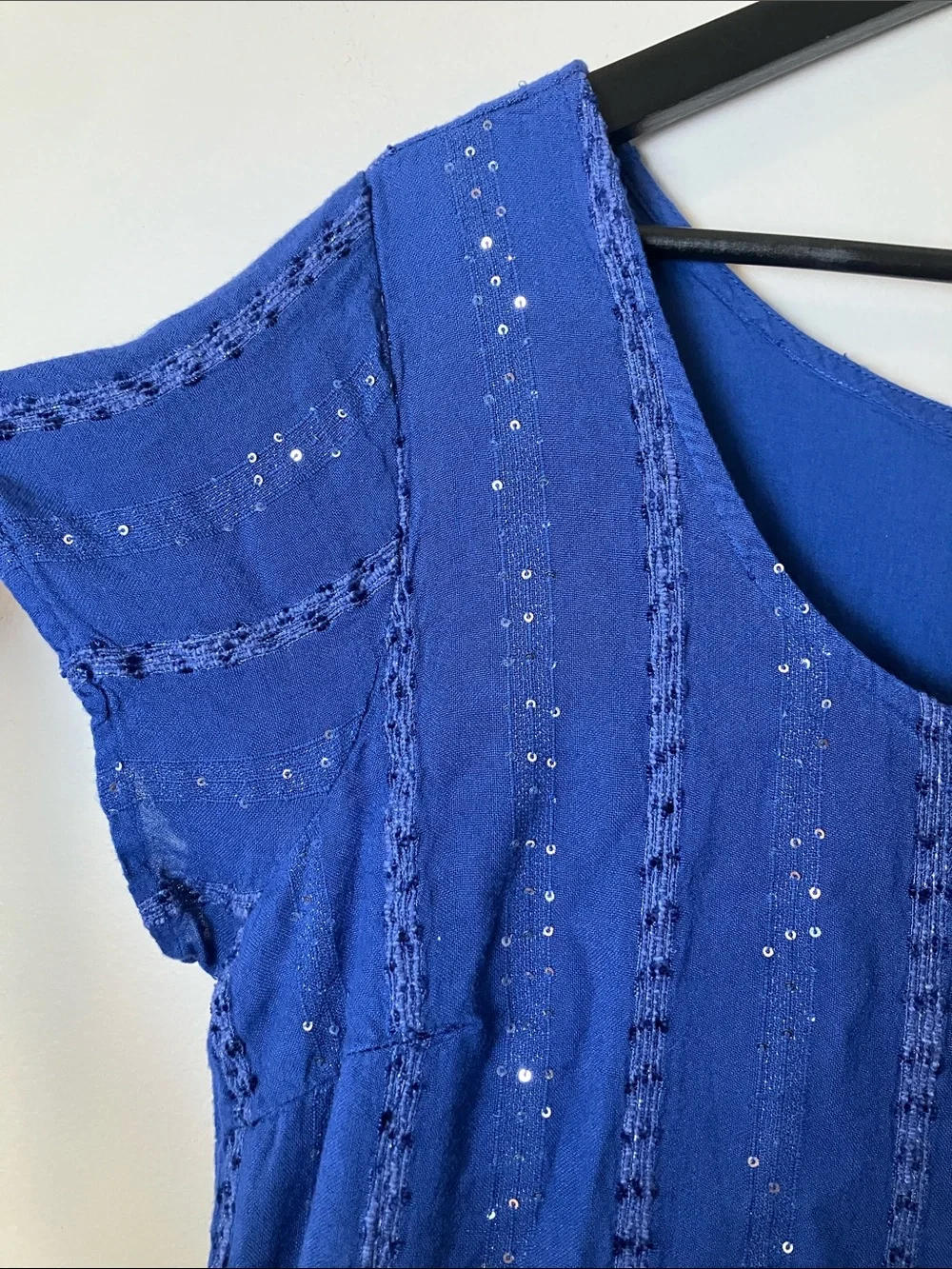 Soft Surroundings Blue Sequin Pull On Tiered Dress Women's Size 1X Boho Chic